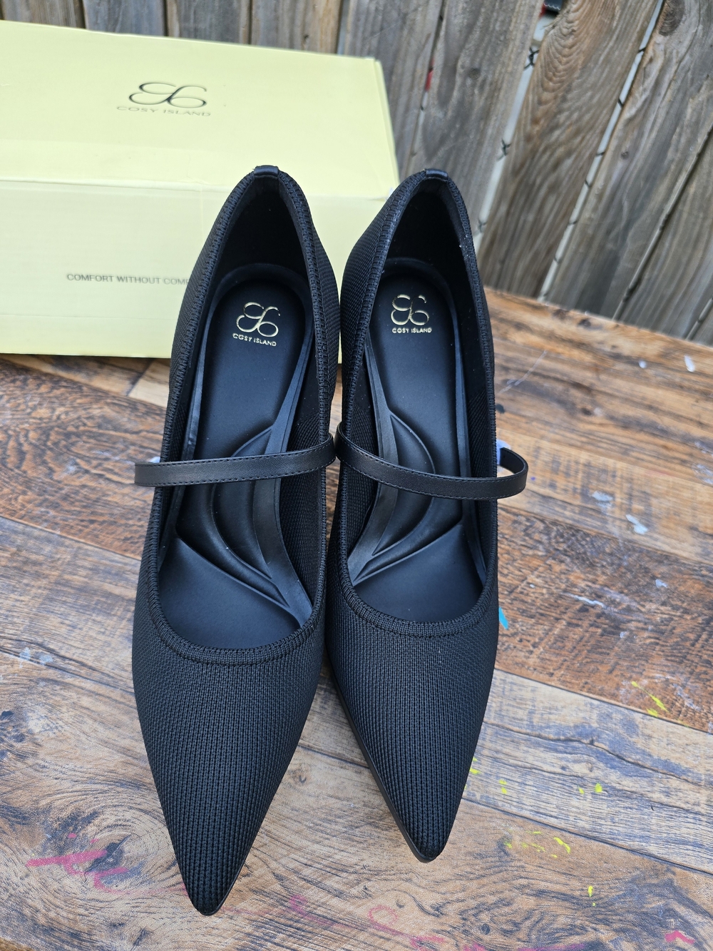 Cozy Island Black Mary Jane Pointed Toe Stiletto Pumps Heels Size 10 - Picture 7 of 10